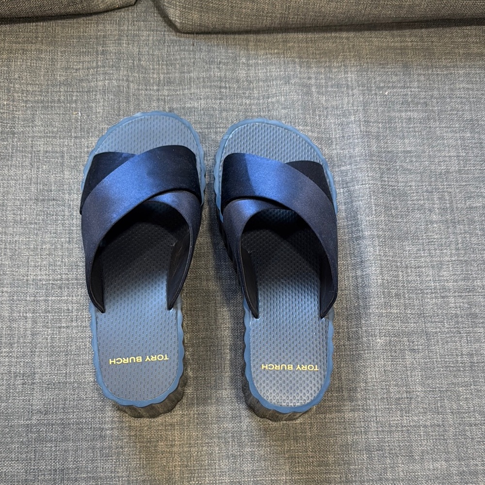 Tory Burch Midnight Blue Crossband Slides